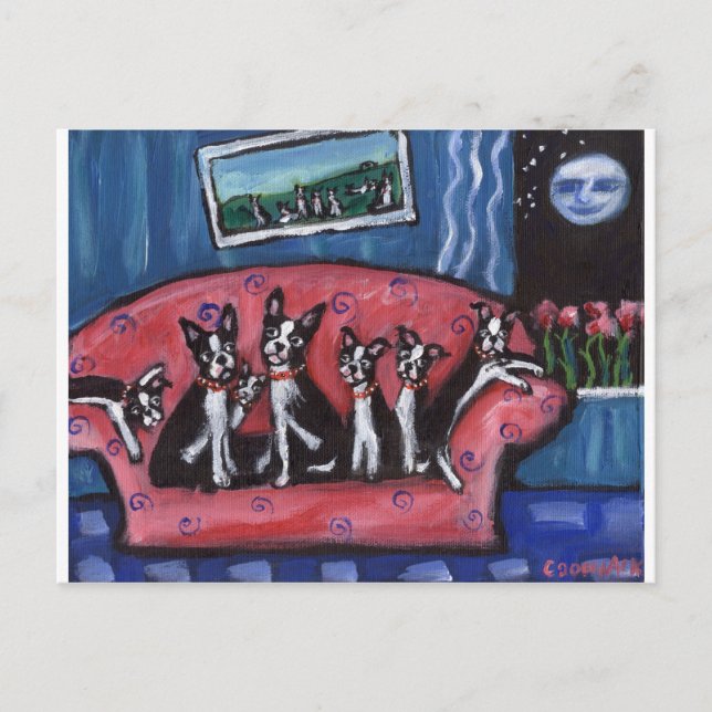 Cartão Postal Sofá da família Boston Terrier (Frente)