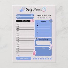 Cartão Postal Soft Blue Daily Planner with Mood & Water Track