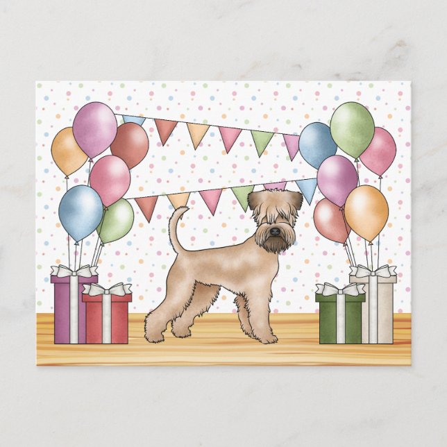 Cartão Postal Soft-Coated Wheaten Terrier Cores Pastel Aniversár (Frente)
