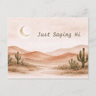 Cartão Postal Soft Neutral Desert Moonlight Cactus Landscape