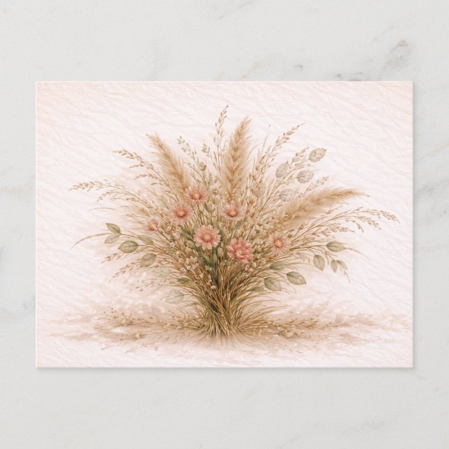 Cartão Postal Soft Neutral Wildflower Pampas Grass Botanical  (Frente)