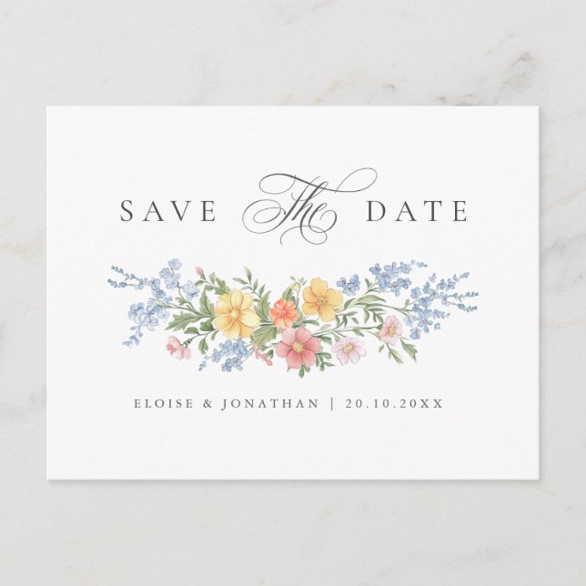 Cartão Postal Soft Pastel Ornate Spring Garden Save the Date (Frente)