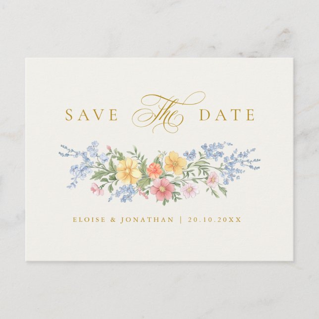 Cartão Postal Soft Pastel Ornate Spring Gold Save the Date (Frente)