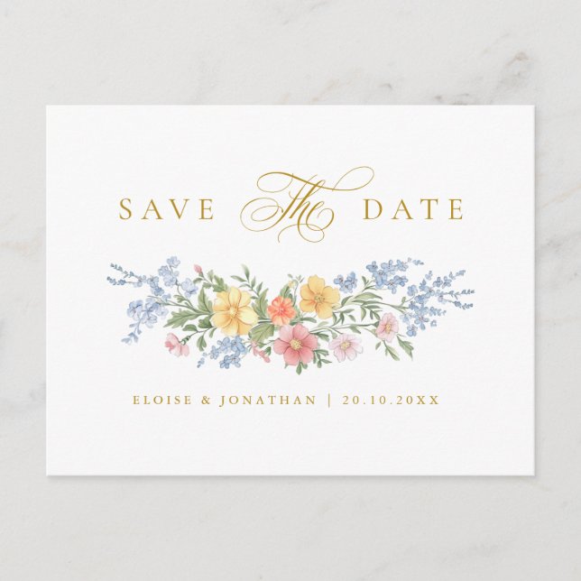 Cartão Postal Soft Pastel Ornate Spring Gold Save the Date (Frente)