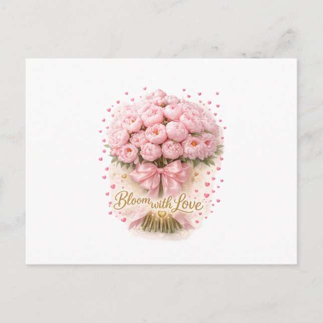 Cartão Postal Soft Pink Peonies Bouquet Bloom With Love Postcard (Frente)
