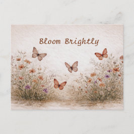 Cartão Postal Soft Wildflower Meadow Butterflies Watercolor 