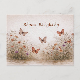 Cartão Postal Soft Wildflower Meadow Butterflies Watercolor 