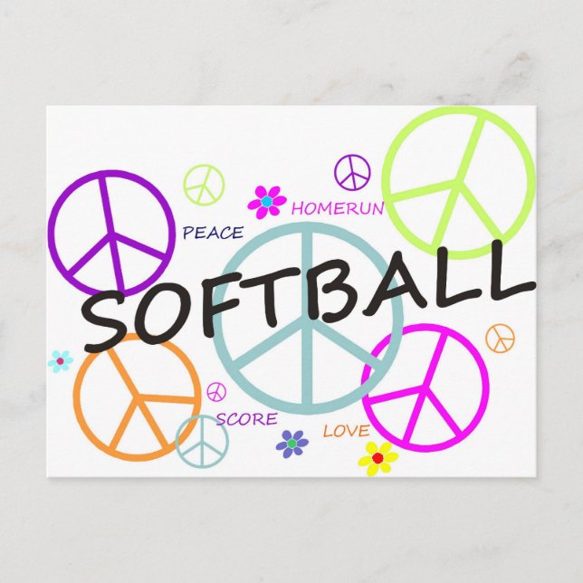 Cartão Postal Softball Colored Peace Signs (Frente)