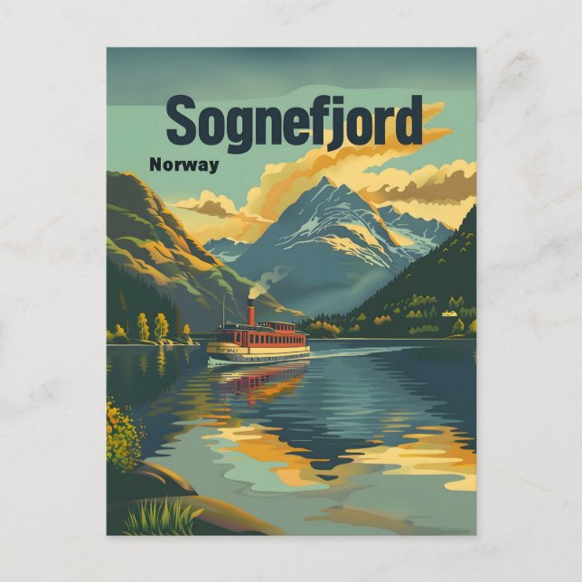 Cartão Postal Sognefjord Norway Vintage art (Frente)
