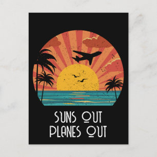 Cartão Postal Sóis Fora Aviões Fora, Retro Vintage Pôr do Sol, p