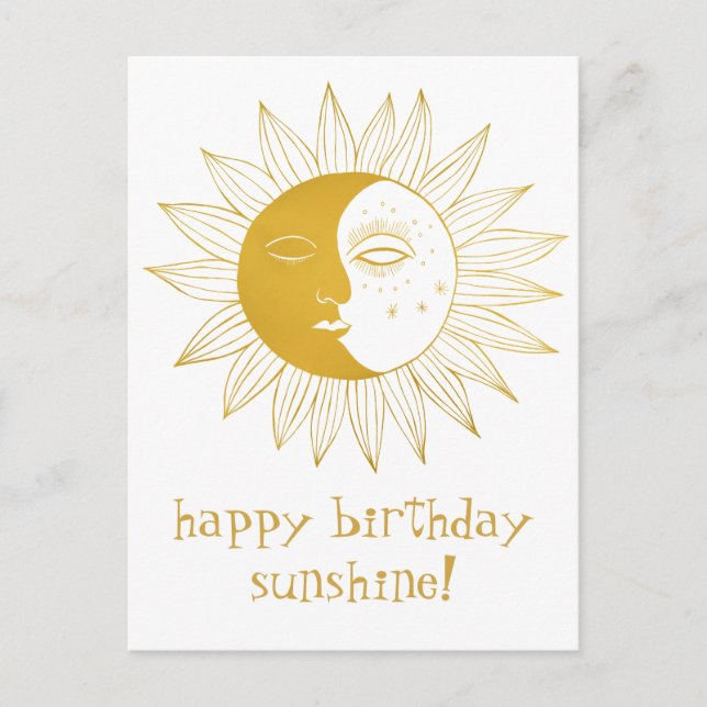 Cartão Postal Sol alegre e Lua FELIZ ANIVERSÁRIO PERSONALIZADO D (Frente)
