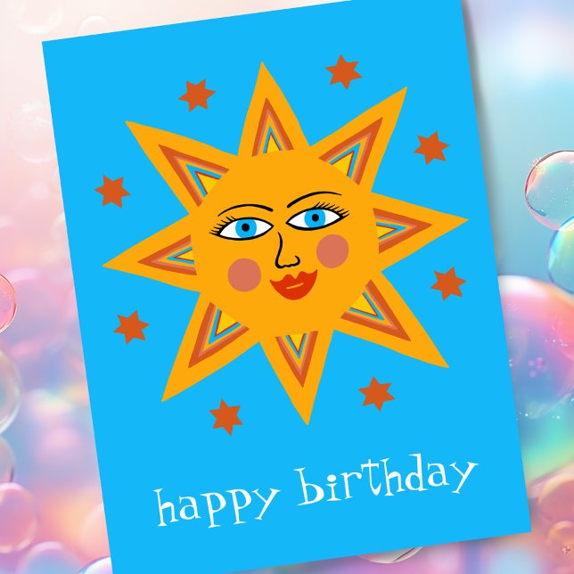 Cartão Postal Sol Alegre FELIZ ANIVERSÁRIO PERSONALIZADO   (Cheerful Boho Sun HAPPY BIRTHDAY CUSTOM Postcard - add your own text to customize
)