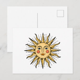 Cartão Postal Sol amarelo com rosto