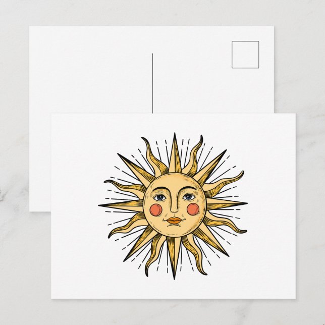 Cartão Postal Sol amarelo com rosto (Frente/Verso)