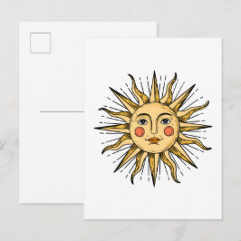 Cartão Postal Sol amarelo com rosto