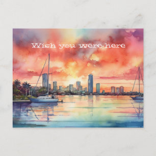 Cartão Postal Sol de aquarela sobre Miami, no Golfo de Biscaia