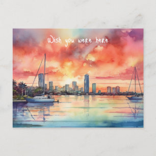 Cartão Postal Sol de aquarela sobre Miami, no Golfo de Biscaia
