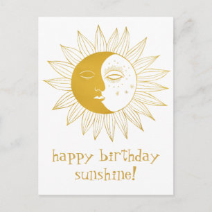 Cartão Postal Sol e Lua Alegre ANIVERSÁRIO PERSONALIZADO Dourado