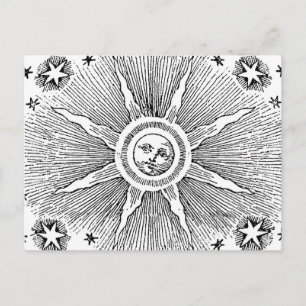 Cartão Postal Sol Estrelas Antigo Céu Noturno Zodíaco Medieval