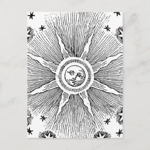 Cartão Postal Sol Estrelas Céu Noturno Antigo Zodíaco Medieval