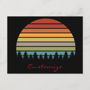 Cartão Postal Sol listrado multicolorido com árvores Thunder_Co