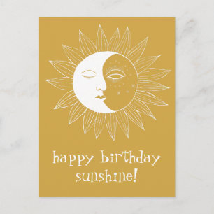 Cartão Postal Sol & Lua Alegre ANIVERSÁRIO PERSONALIZADO Dourado