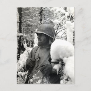 Cartão Postal Soldado Americano WII em Bastogne