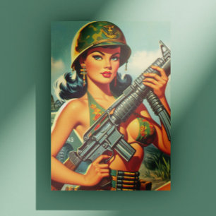 Cartão Postal Soldado Antigo Pin-up