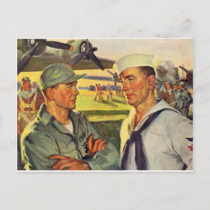 Cartão Postal Soldado da Segunda Guerra Mundial encontra marinhe