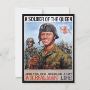 Cartão Postal Soldado do Exército da Rainha Vintage Recrutamento