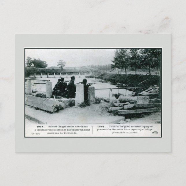 Cartão Postal Soldados belgas de 1914 na defesa perto de Termond (Frente)