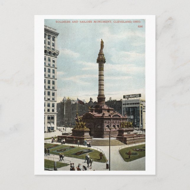 Cartão Postal Soldados e Marinheiros Monument Cleveland 1910 Vin (Frente)