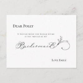 Cartão Postal Solicitação de Bridesmaid de Script Preto do Na mo