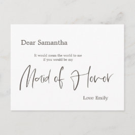 Cartão Postal Solicitação de Madrinha de casamento de Script de 