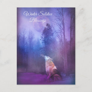 Cartão Postal Solstício de inverno abençoa o lobo e a neve