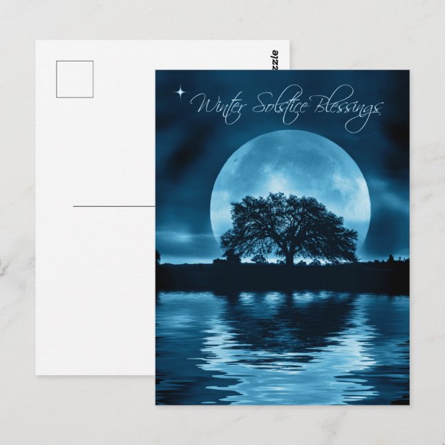 Cartão Postal Solstício de Inverno Yule Carvalho e Lua Cheia (Frente/Verso)