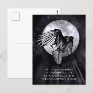 Cartão Postal Solstício Inverno Raven e Bênçãos da Lua Yule