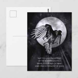 Cartão Postal Solstício Inverno Raven e Bênçãos da Lua Yule