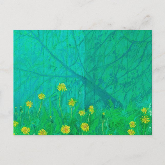 Cartão Postal Sombras e Dandeliões de Árvore, Pintura de Flores  (Frente)