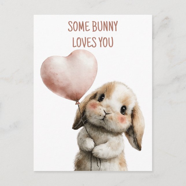 Cartão Postal Some Bunny Loves You with Heart Balloon (Frente)