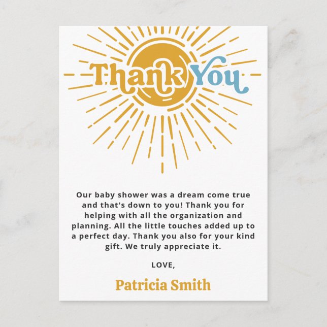 Cartão Postal Son Boho Chá de fraldas Obrigado (Frente)