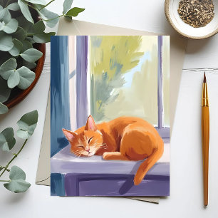 Cartão Postal Soneca de Gato Aquarela de Gatinho Laranja Pet