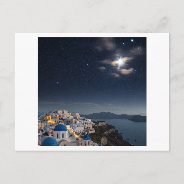 Cartão Postal Sonhador céu noturno sobre Santorini, Grécia, com  (Frente)