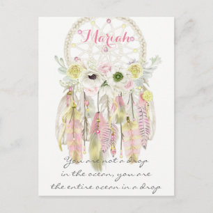 Cartão Postal Sonhador Tribal Boho Penas Flores Nativo
