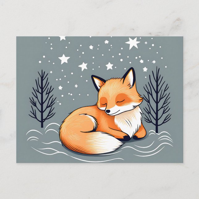 Cartão Postal Sonhando Fox Night Sky (Frente)