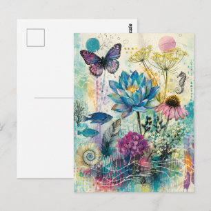 Cartão Postal Sonho Aquático Floral Vibrante