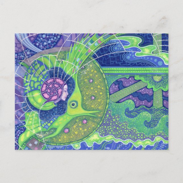 Cartão Postal Sonho da lua de cheio, surrealismo fantasia de ser (Frente)