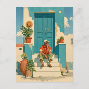Cartão Postal Sonho de Porta Azul Mediterrâneo