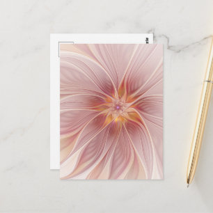 Cartão Postal Sonho Floral Rosa Suave Arte Fractal Abstrata Flor