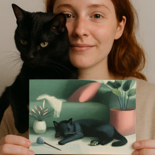 Cartão Postal Sonhos de Gato Negro Dormindo